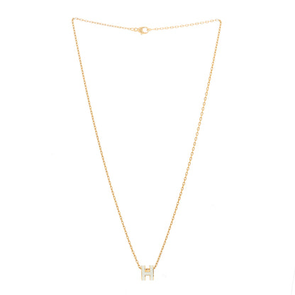 Hermes Lacquered Gold Mini Pop H Pendant Necklace White 2 of 4