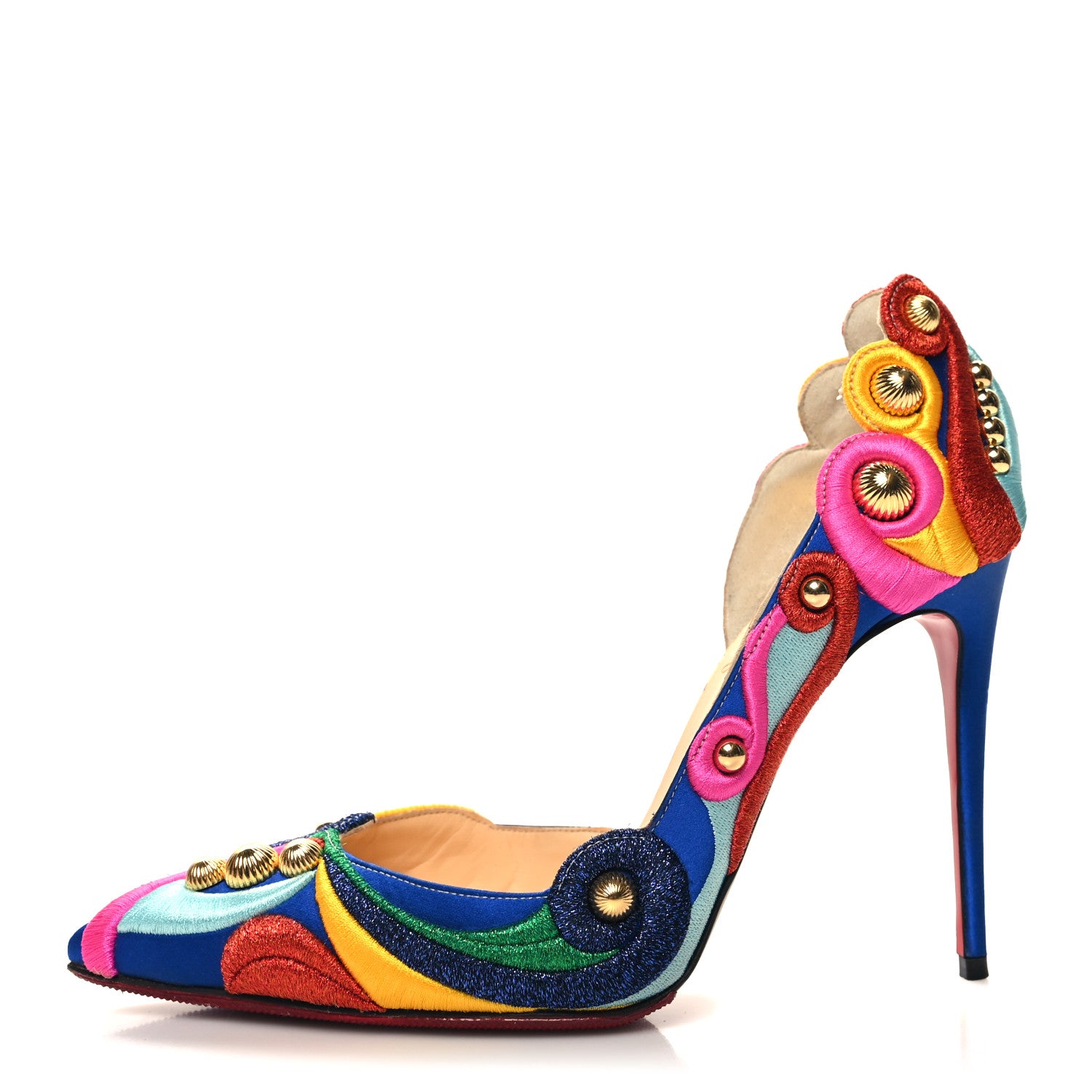 Christian Louboutin Crepe Satin Embroidered D'Orsay 100 Pumps 38 Multicolor 1 of 7