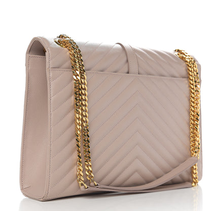 Saint Laurent Grain De Poudre Matelasse Chevron Large Monogram Satchel Nude Powder 2 of 9