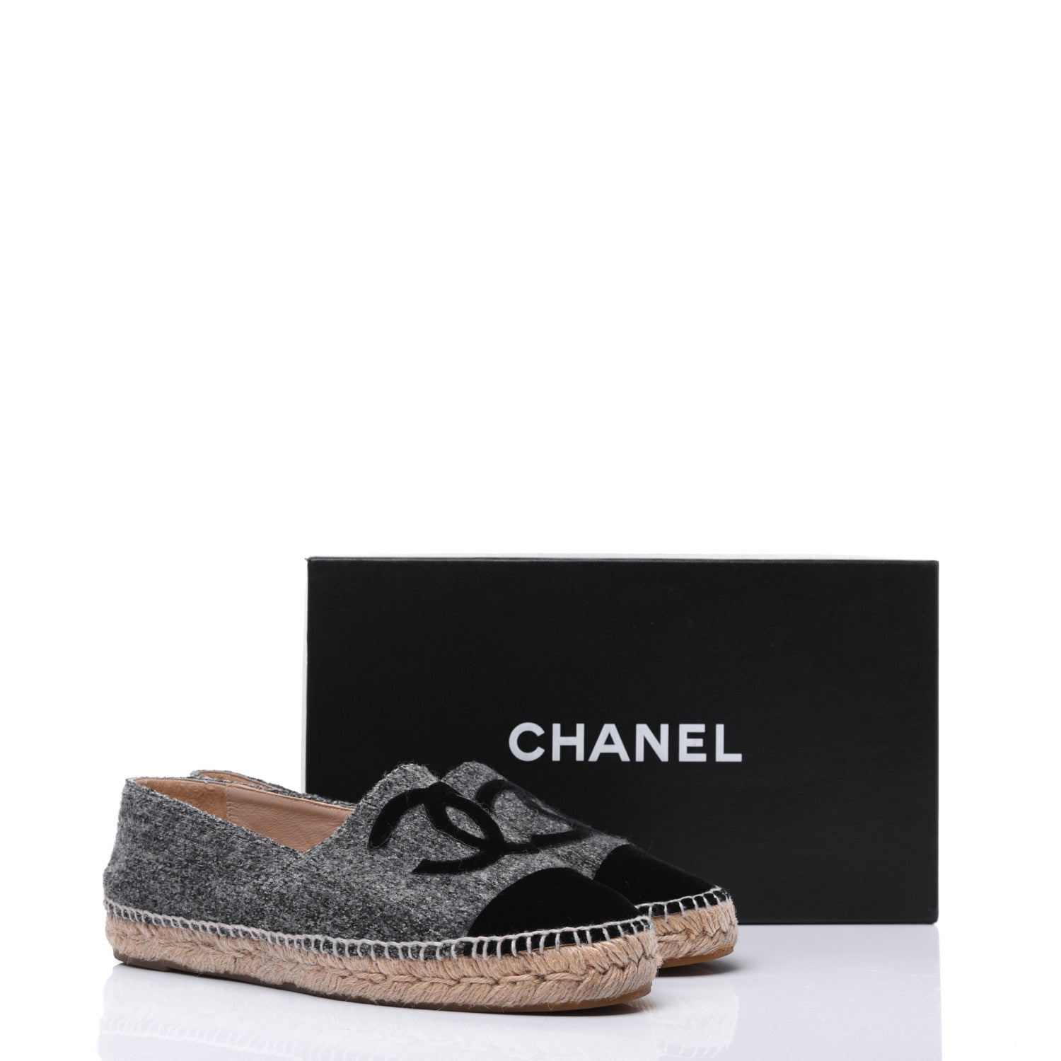 Chanel Tweed Velvet CC Espadrilles 41 Grey Black 18 of 18