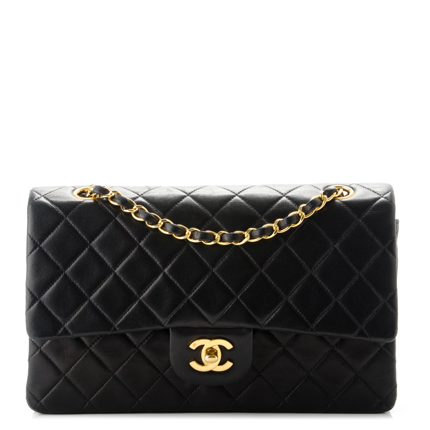 Lambskin Quilted Medium Double Flap Black