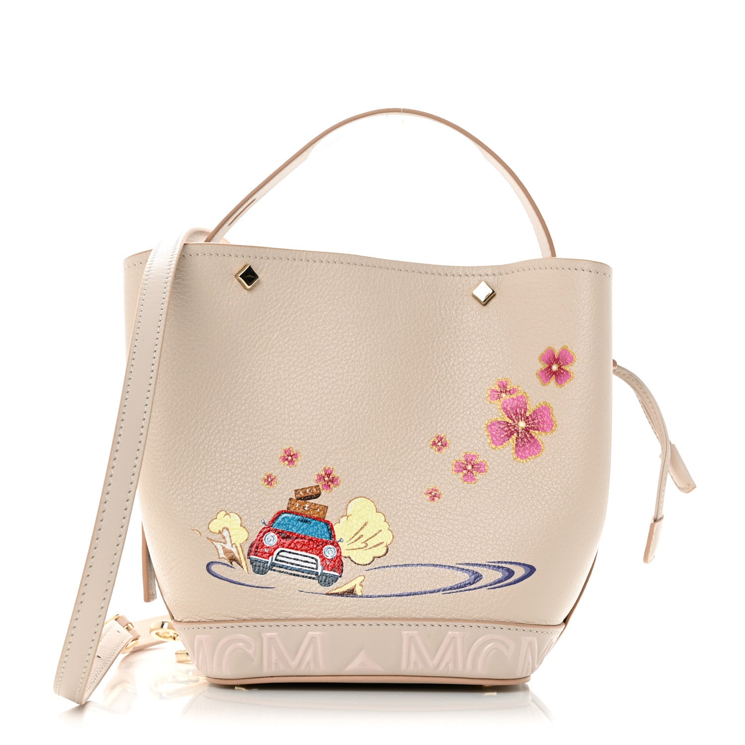 MCM Goatskin Milano Hand Painted Flower Upcycling Mini Bag Pink 1 of 10