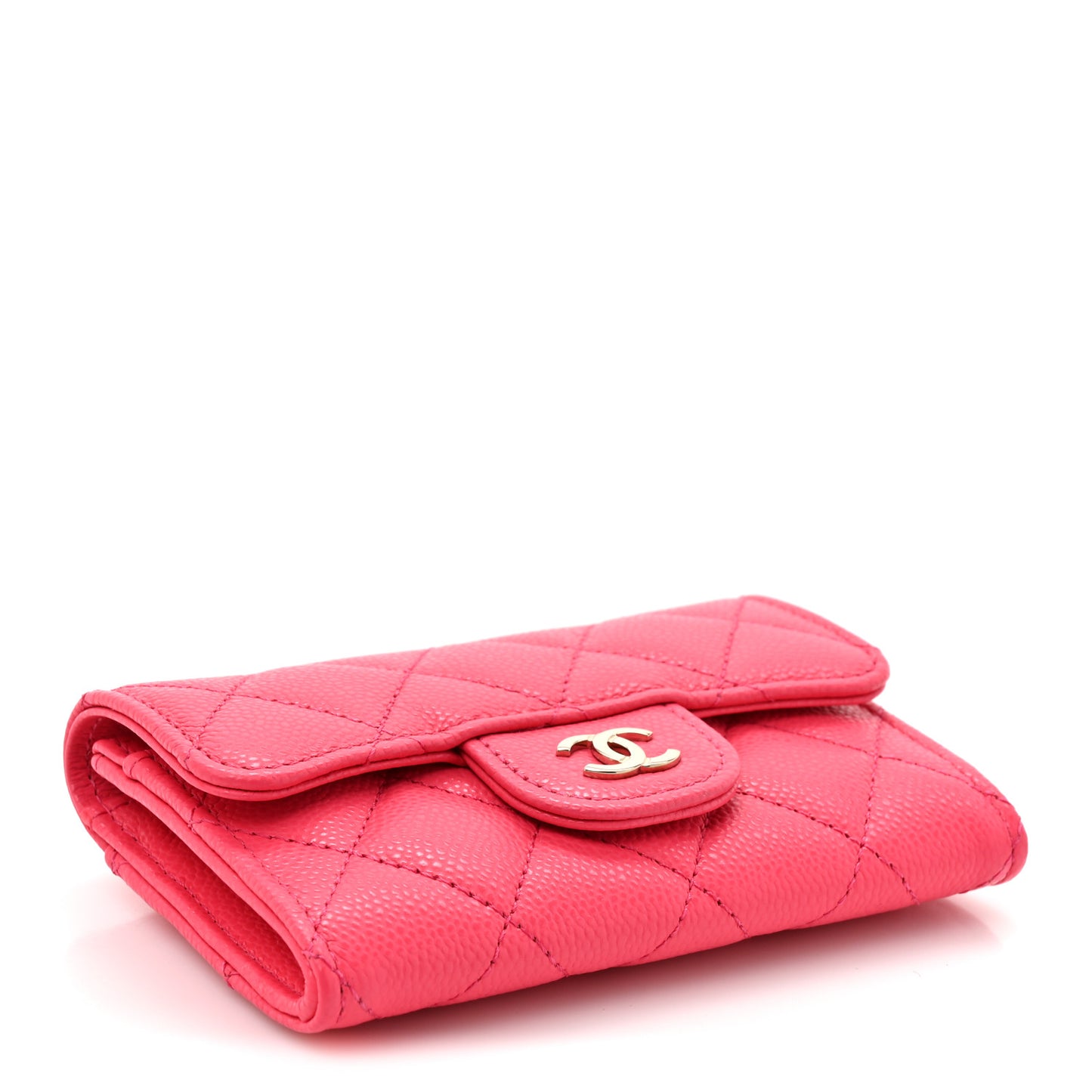 Caviar Quilted Flap Card Holder Wallet Fuchsia