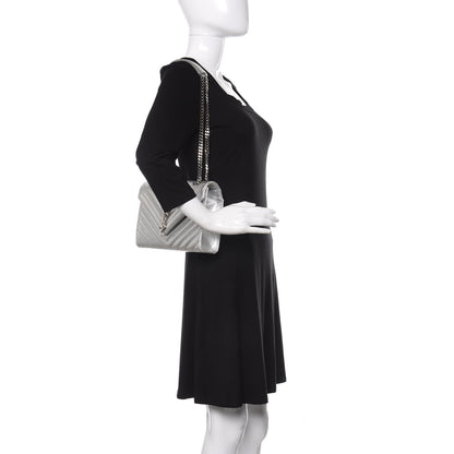 Saint Laurent Metallic Grain De Poudre Matelasse Chevron Medium Monogram Satchel Silver 2 of 17