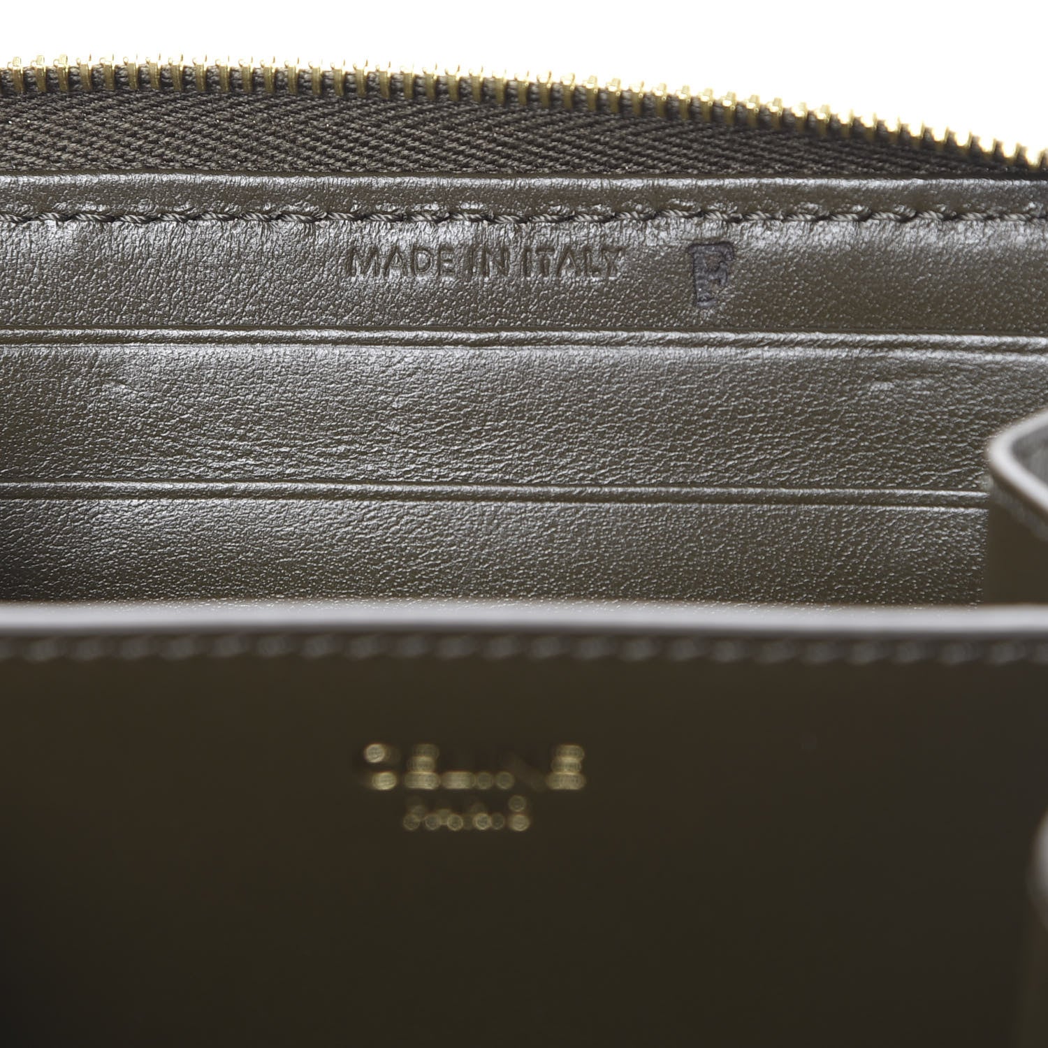 Celine Lambskin Quilted C Charm Zip Around Wallet Khaki 6 of 7