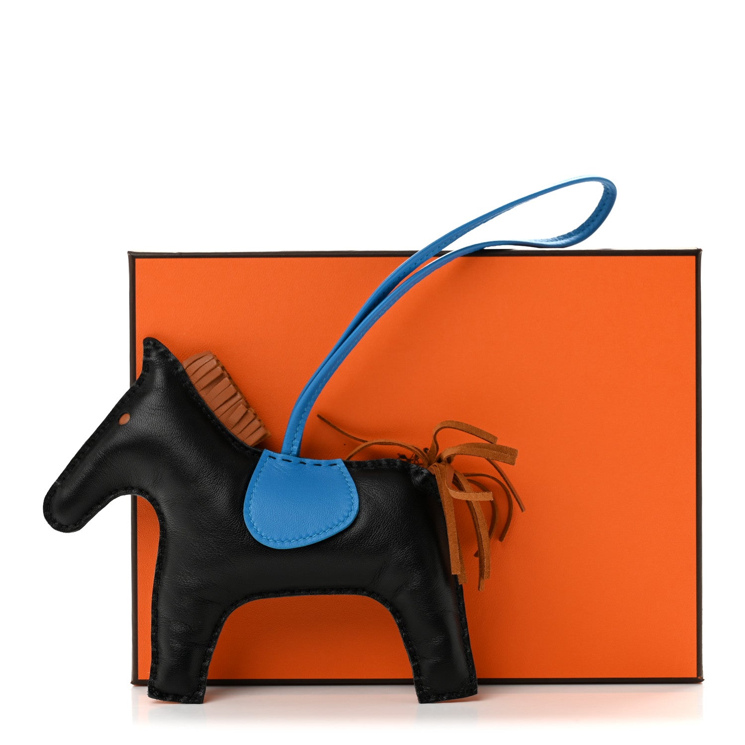 Hermes Milo Lambskin Grigri Rodeo Horse Bag Charm GM Black Gold Bleu Zanzibar 5 of 5