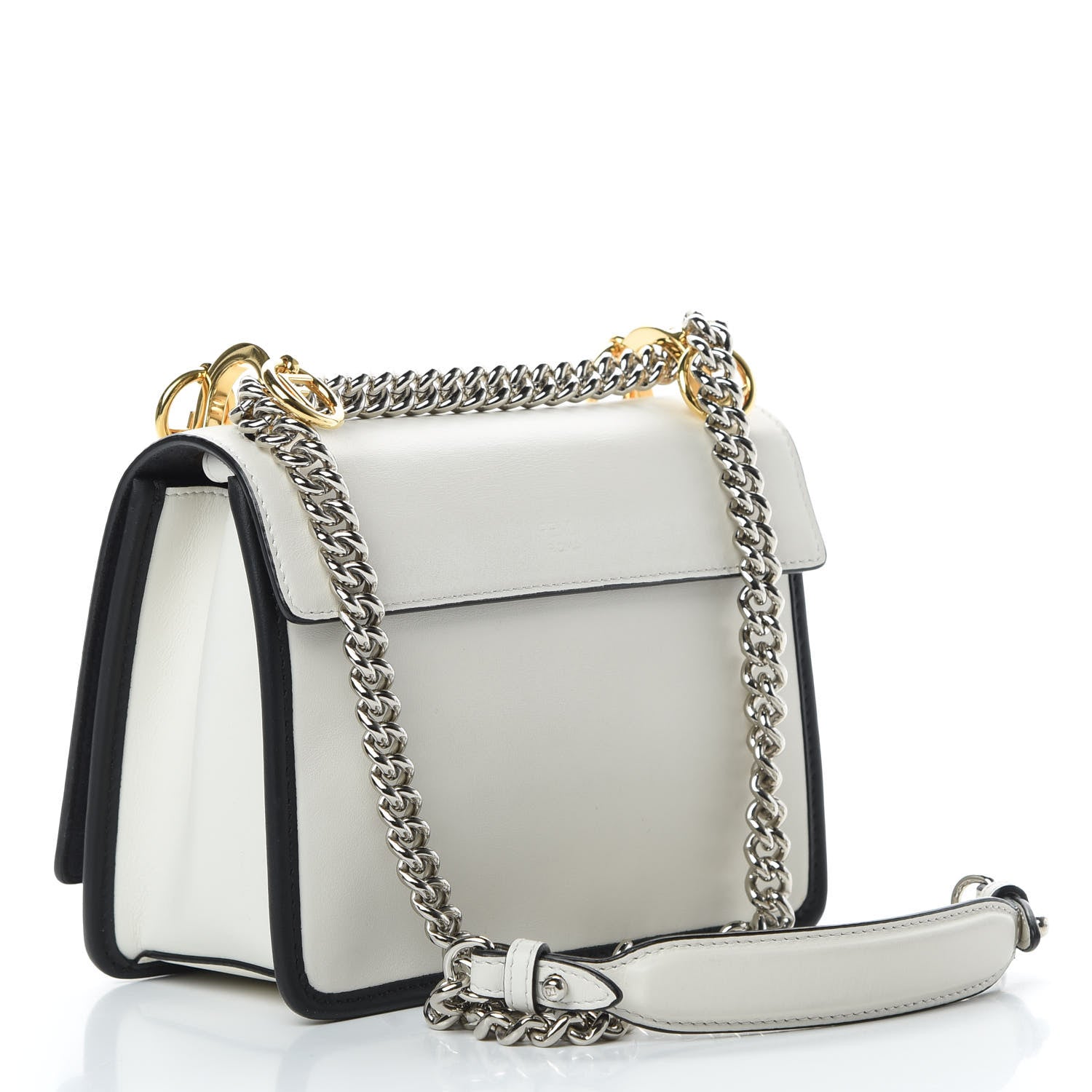 Fendi Vitello Century Velvet F is Fendi FF Embroidered Small Kan I Shoulder Bag White Black 4 of 12