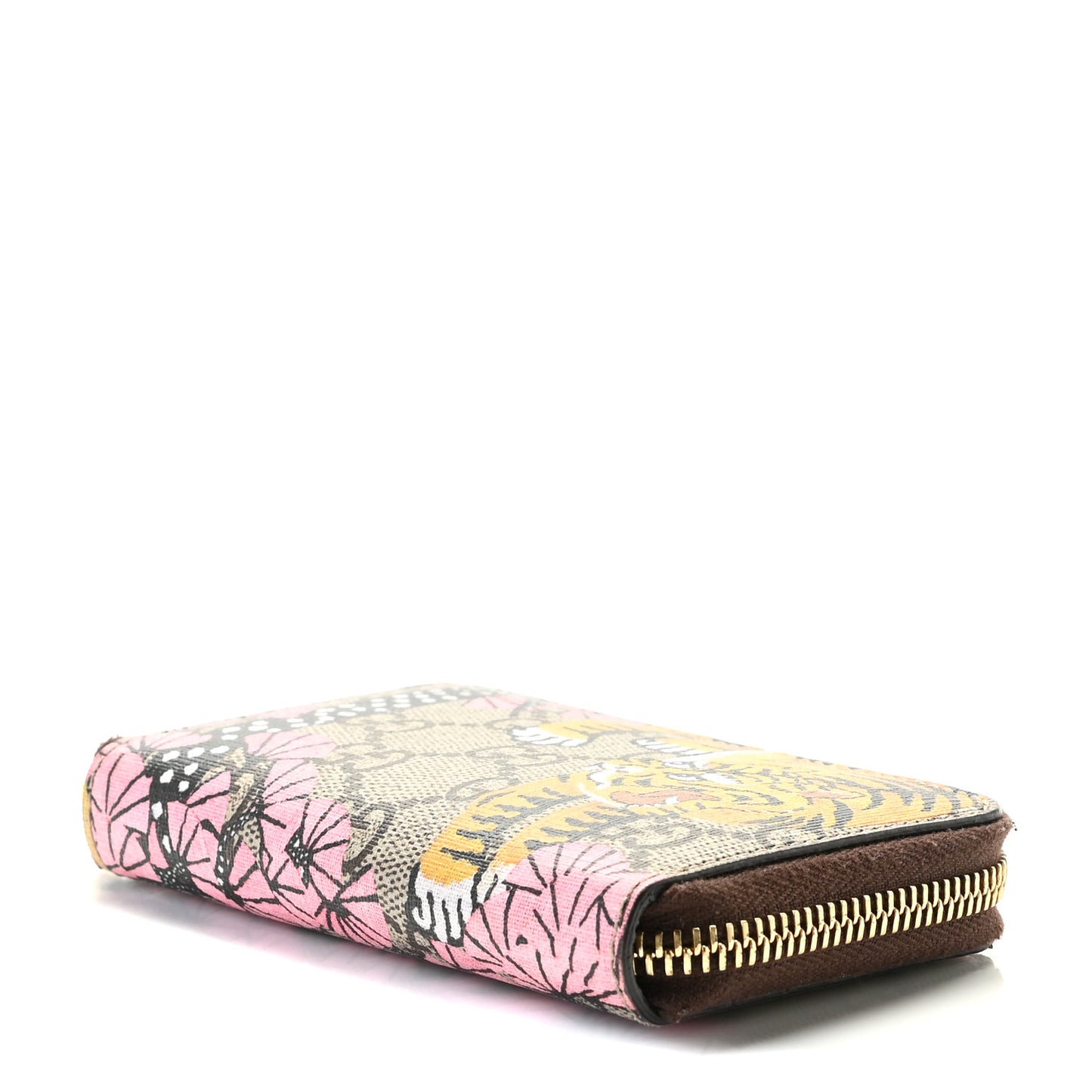 GG Supreme Monogram Bengal Zip Around Card Case Wallet Beige Pink