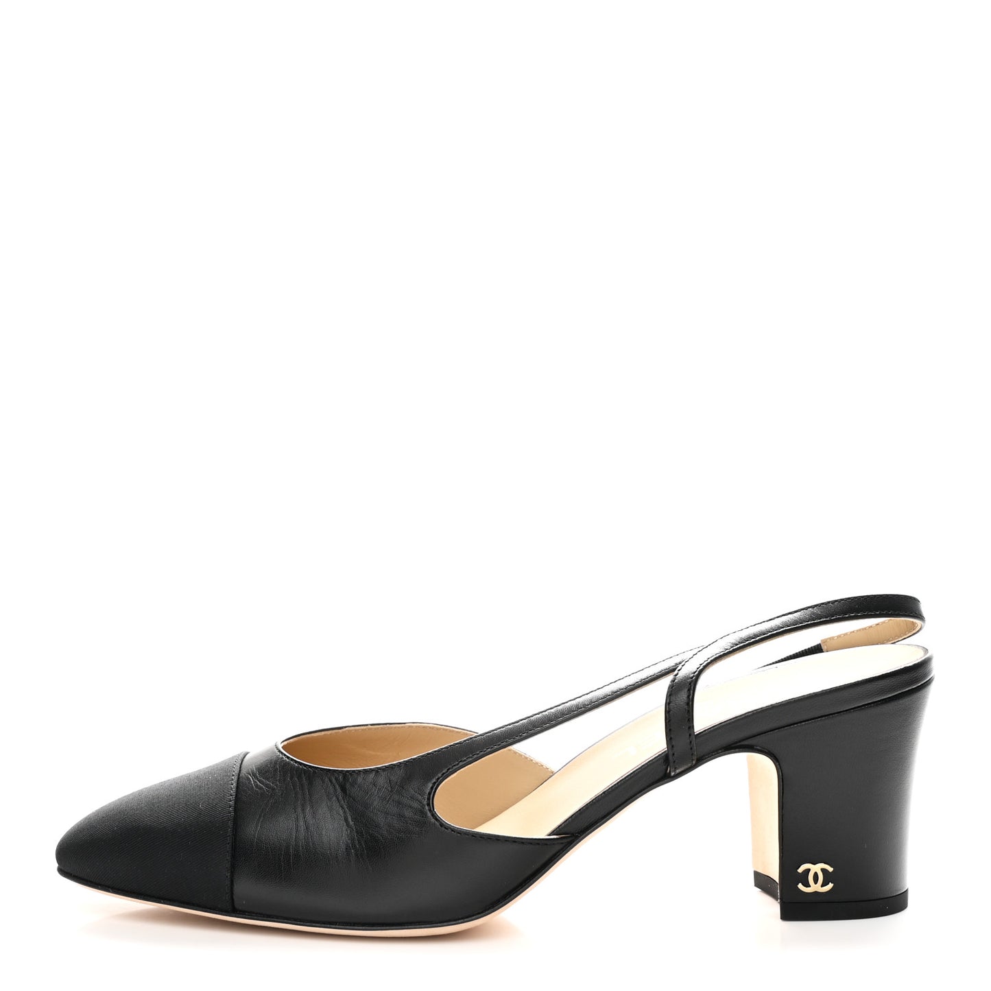 Goatskin Grosgrain Cap Toe CC Slingback Pumps 40.5 Black