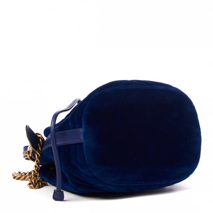 Gucci Velvet Matelasse GG Marmont Bucket Bag Cobalt Blue 3 of 9