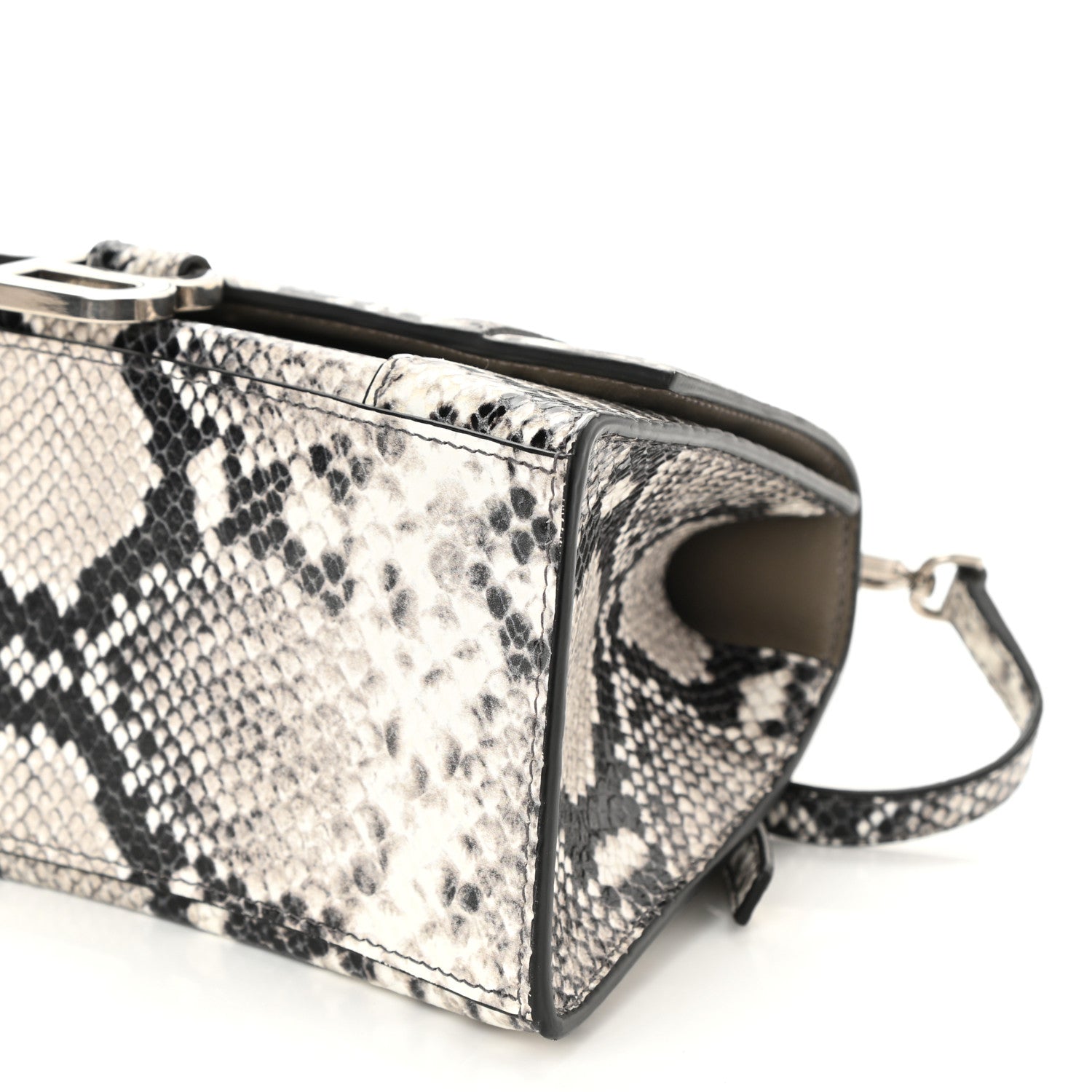 Balenciaga Calfskin Snake Effect Small Hourglass Top Handle Bag Black White 5 of 8