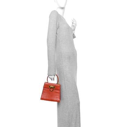 Salvatore Ferragamo Lizard Iconic Small Top Handle Bag Orange 2 of 9