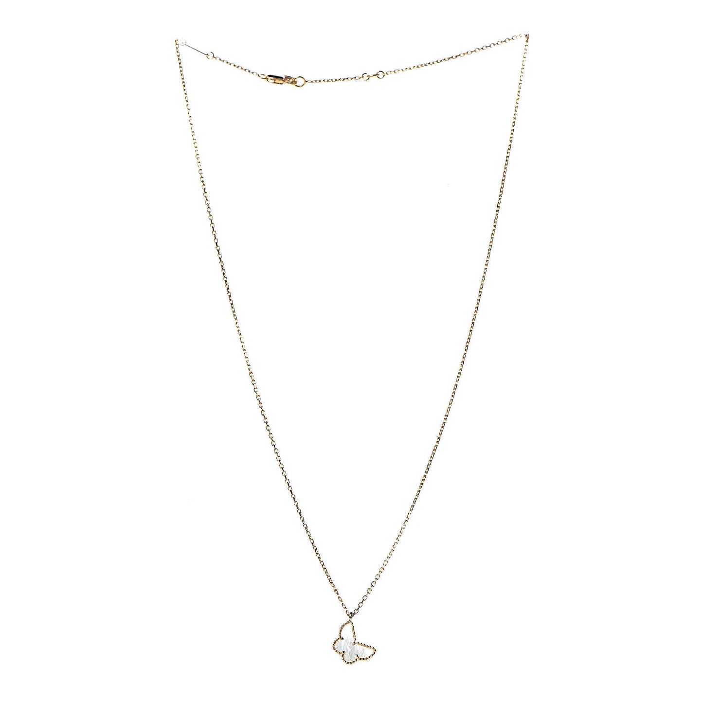 18K Yellow Gold Mother of Pearl Sweet Alhambra Butterfly Pendant Necklace