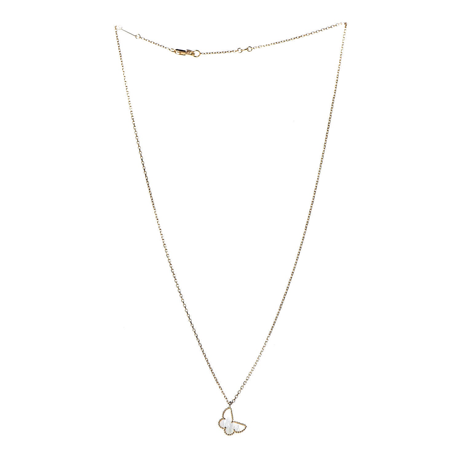 Van Cleef & Arpels 18K Yellow Gold Mother of Pearl Sweet Alhambra Butterfly Pendant Necklace 3 of 7