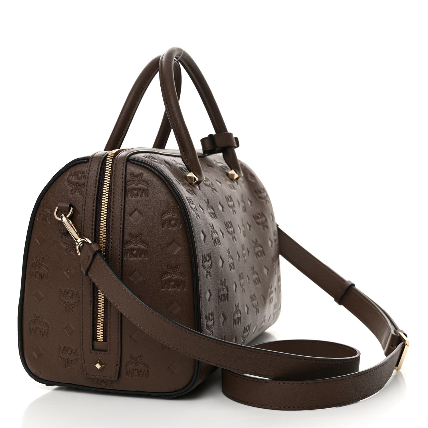 MCM Calfskin Ottomar Monogram Medium Essential Boston Bag Chestnut 3 of 9