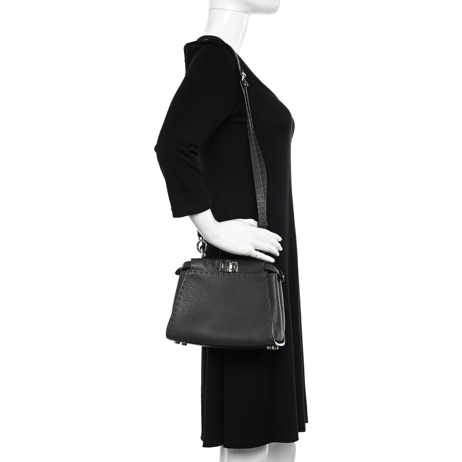 Fendi Cuoio Romano Selleria Bi-Color Mini Peekaboo Iconic Satchel Asfalto Latte 2 of 11