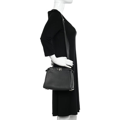 Fendi Cuoio Romano Selleria Bi-Color Mini Peekaboo Iconic Satchel Asfalto Latte 2 of 11