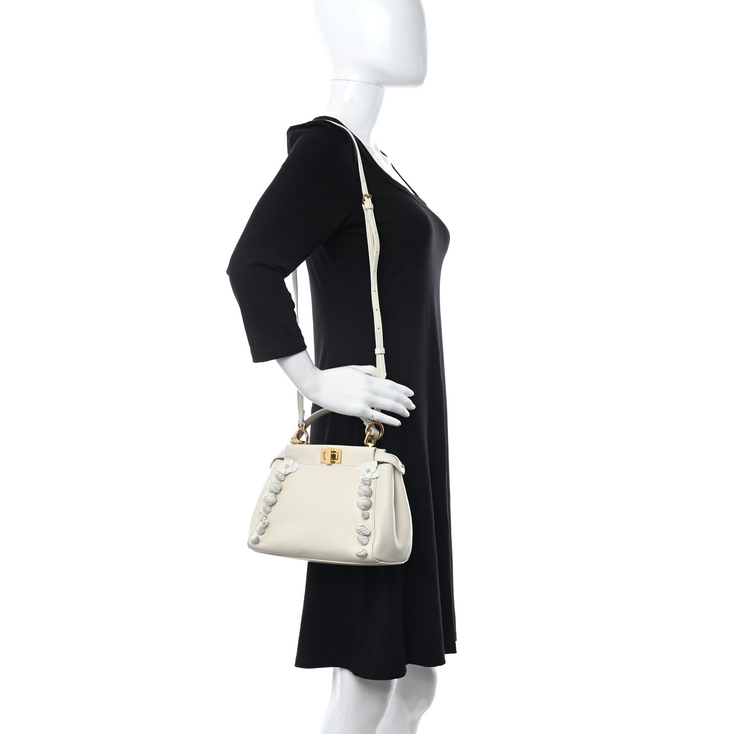 Fendi Nappa Rosebud Mini Peekaboo Iconic Satchel Bianco 2 of 9