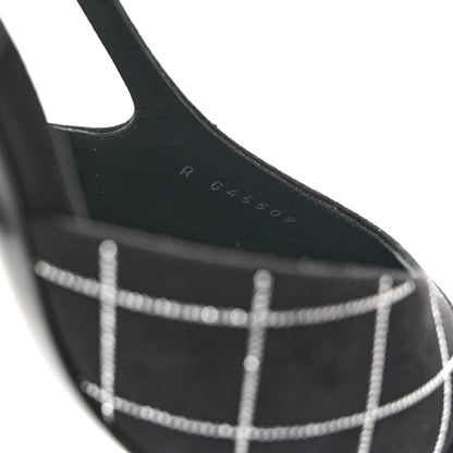 Chanel Suede Kidskin Cap Toe CC Slingback Pumps 37.5 Black Silver 9 of 9