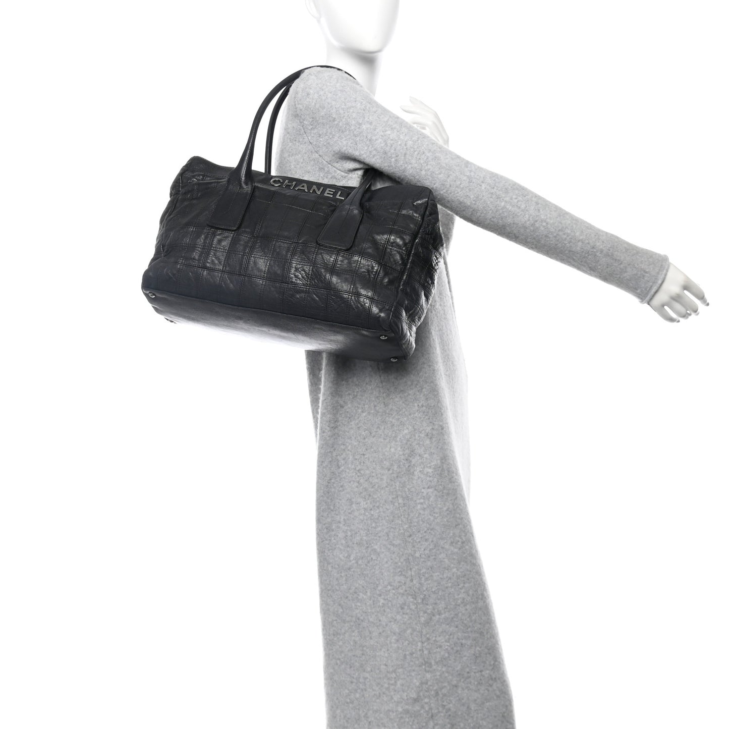 Lambskin Square Stitched Lax Large Tote Black