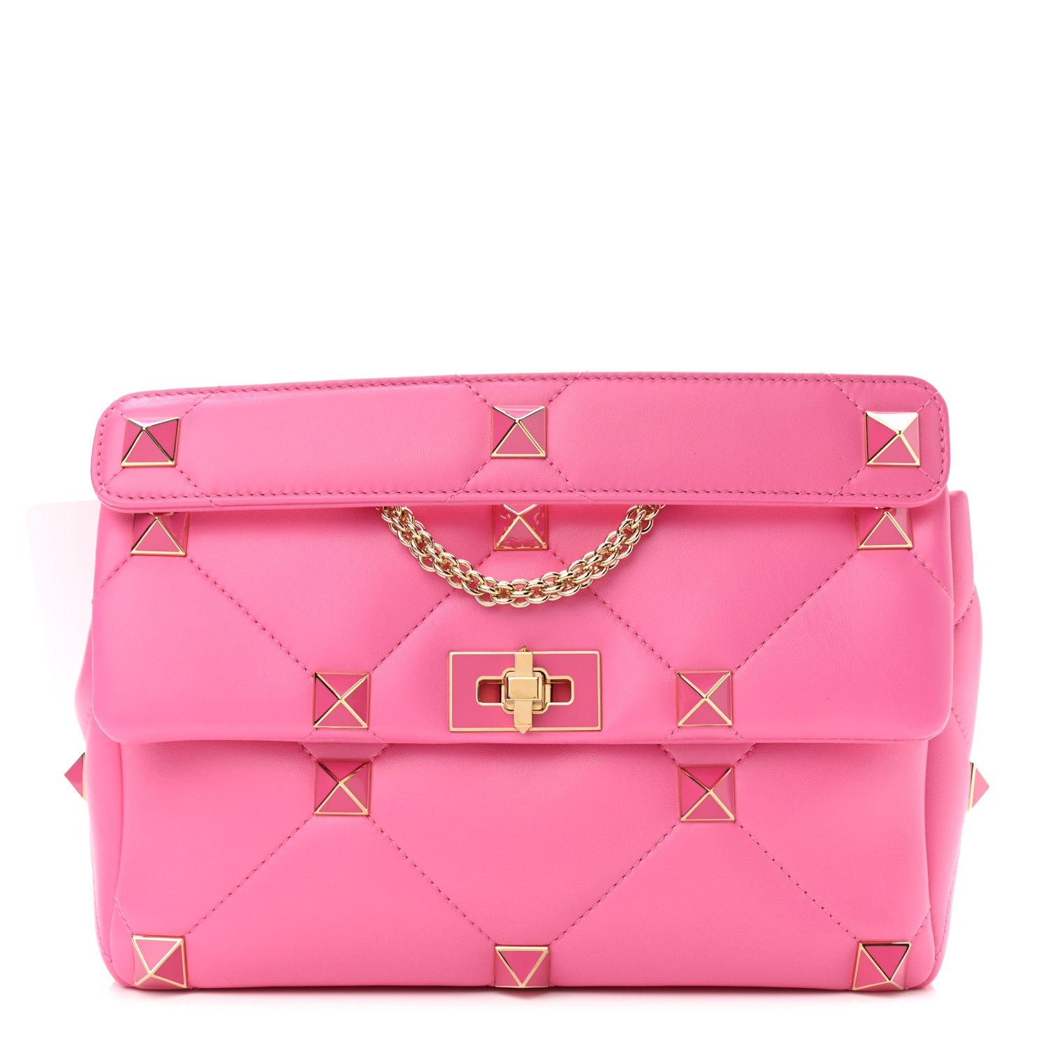 Valentino Garavani Nappa Enamel Large Roman Stud Shoulder Bag Feminine Pink 1 of 9