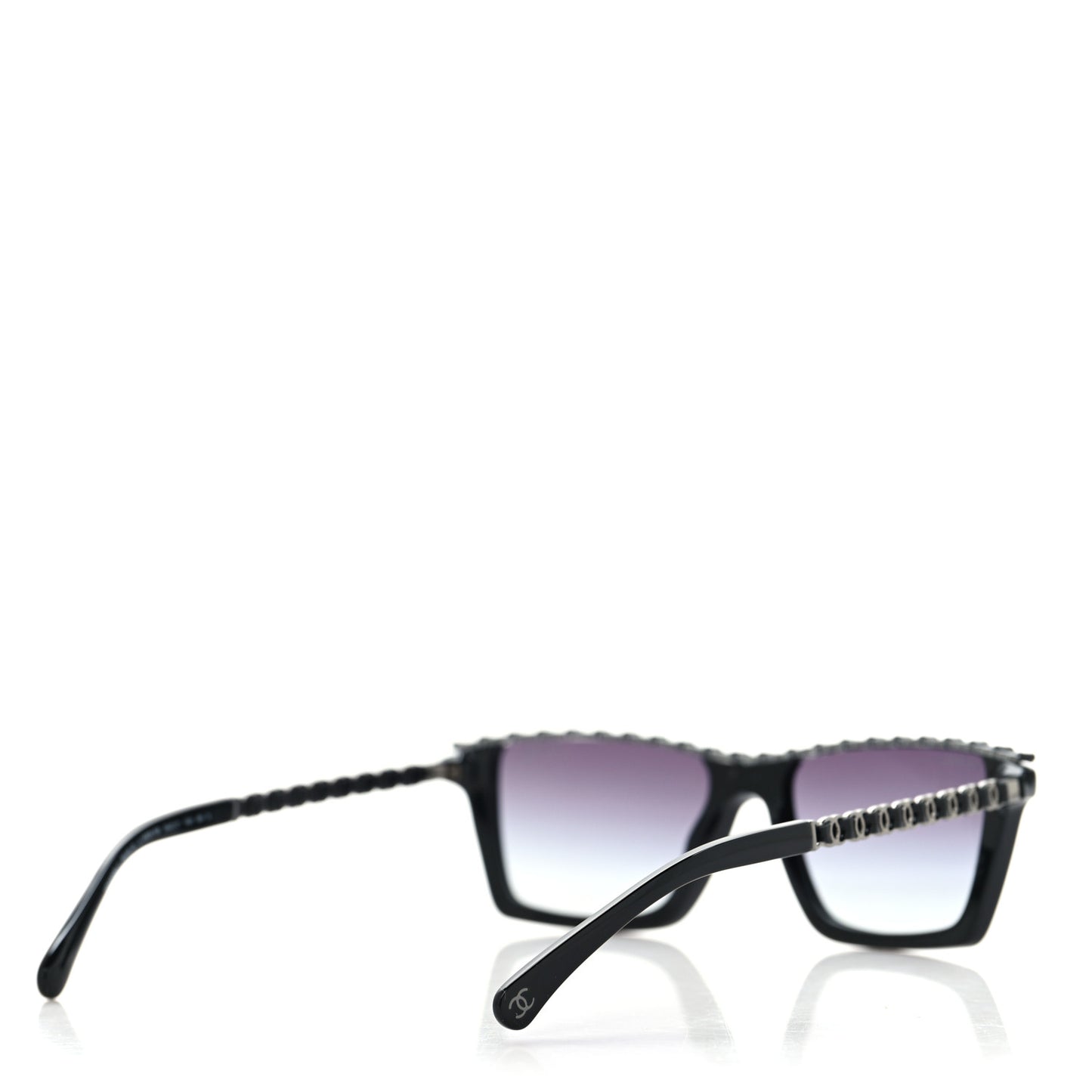 Acetate Metal Calfskin CC Square Sunglasses 5548-Q-A Black