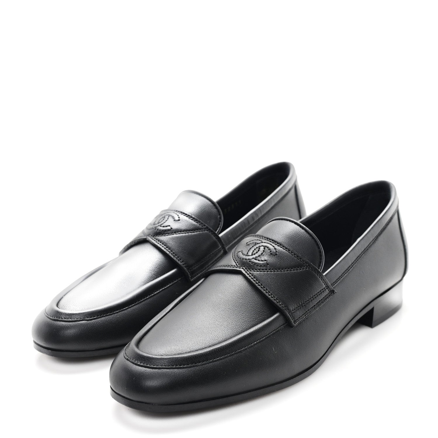 Chanel Calfskin Womens Stitched CC Loafers 36 Black 4 of 9