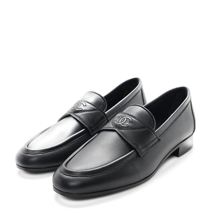 Chanel Calfskin Womens Stitched CC Loafers 36 Black 4 of 9