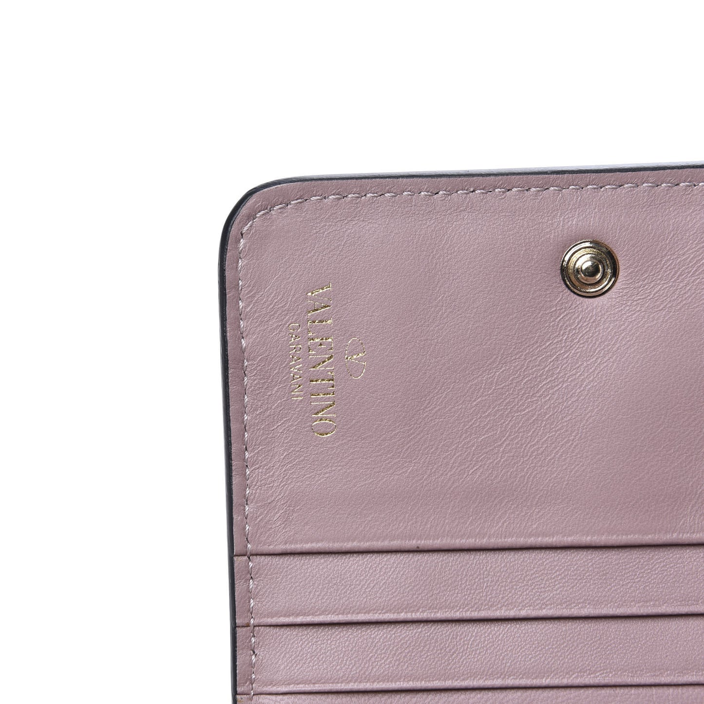 Metallic Wrinkled Lambskin Rockstud Spike Compact Zip Around Wallet Lipstick
