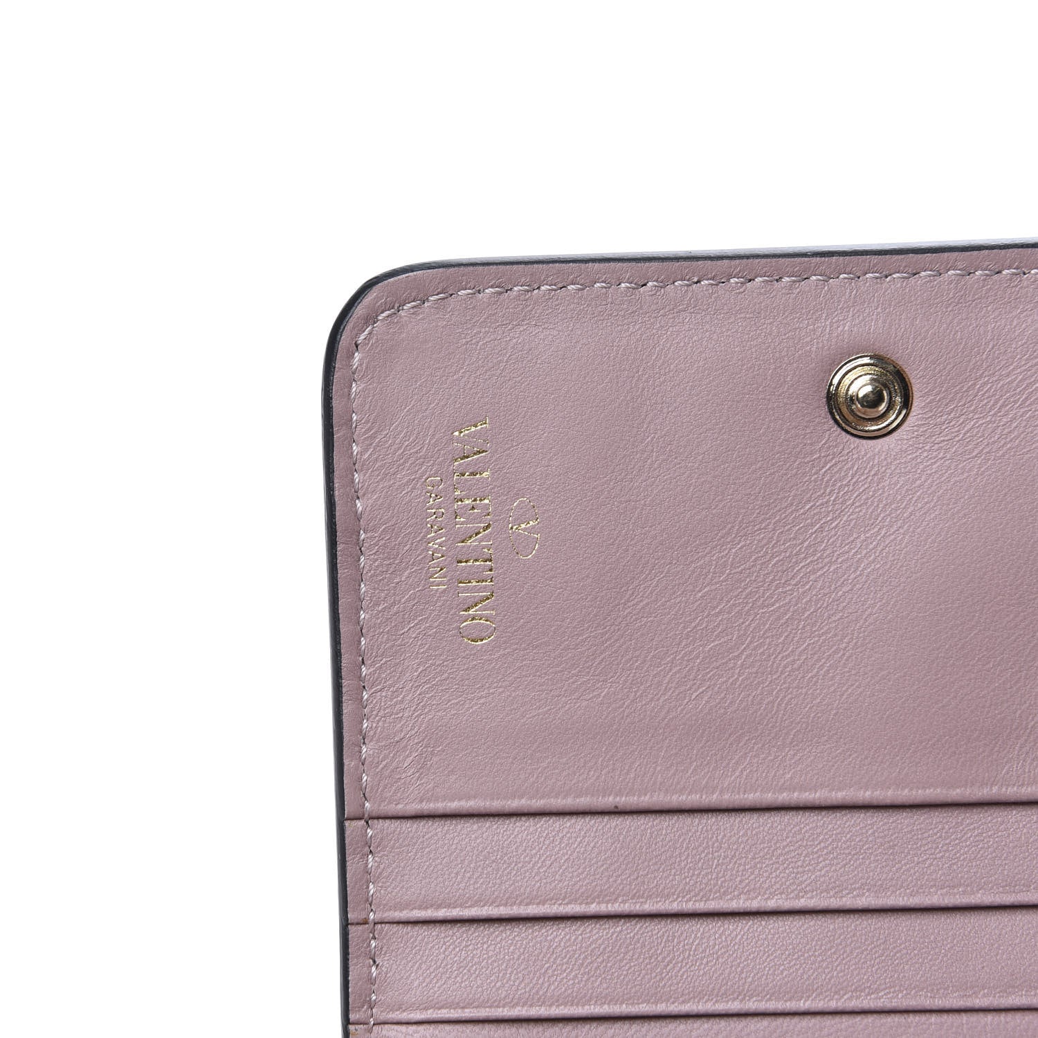 Valentino Garavani Metallic Wrinkled Lambskin Rockstud Spike Compact Zip Around Wallet Lipstick 6 of 7