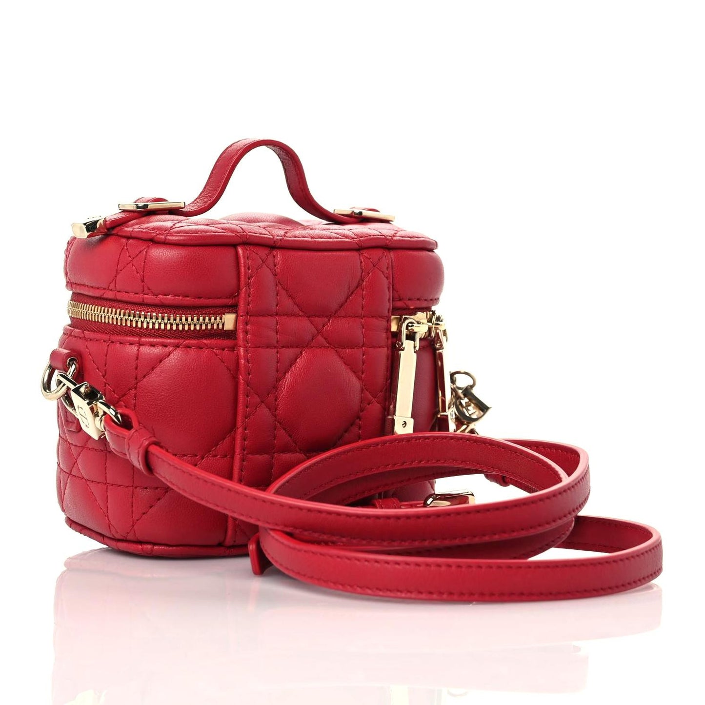Lambskin Cannage Micro Vanity Case Poppy Red