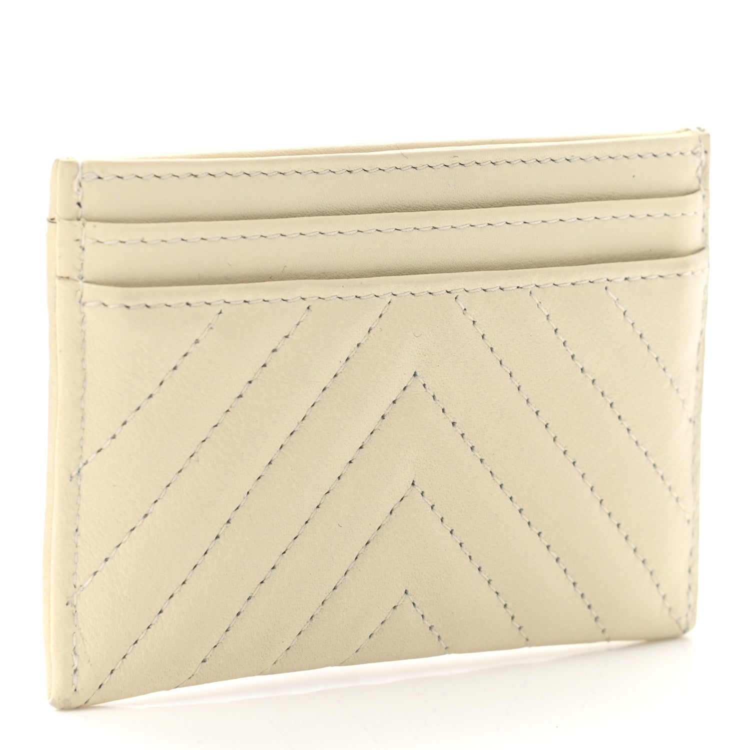Chanel Lambskin Chevron Quilted Card Holder Ivory 3 of 9
