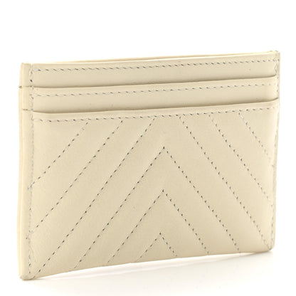 Chanel Lambskin Chevron Quilted Card Holder Ivory 3 of 9