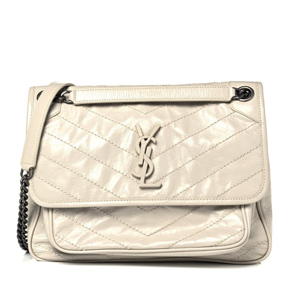Saint Laurent Crinkled Calfskin Matelasse Monogram Medium Niki Chain Satchel Ivory 1 of 8