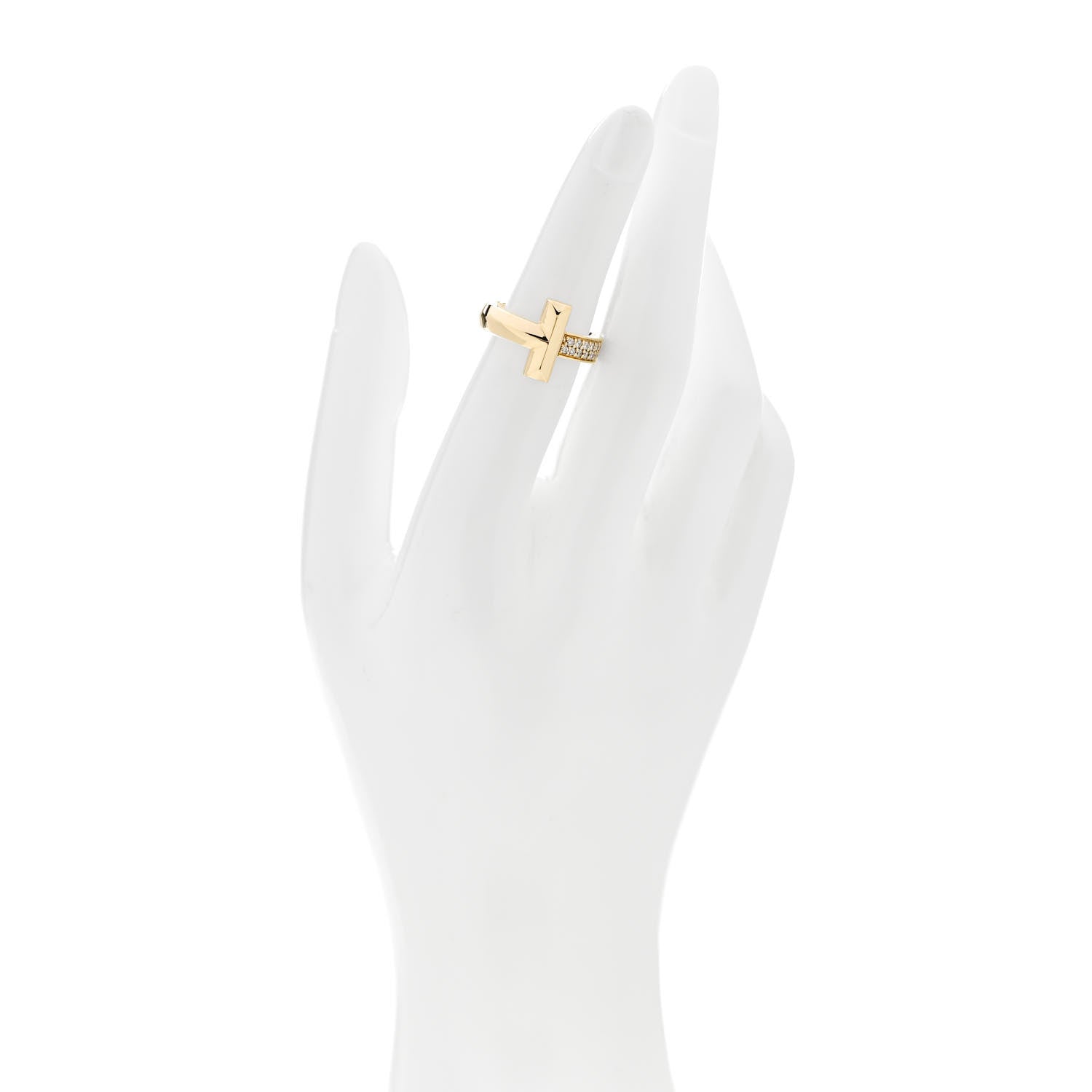 Tiffany 18K Yellow Gold Diamond T T1 Wide Ring 49 5 2 of 4