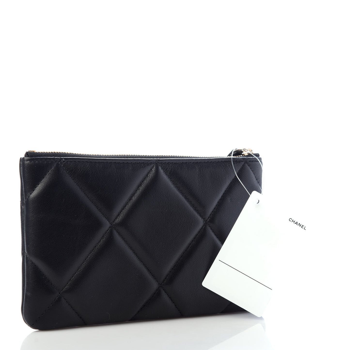 Shiny Goatskin Quilted Small Chanel 19 Pouch Black