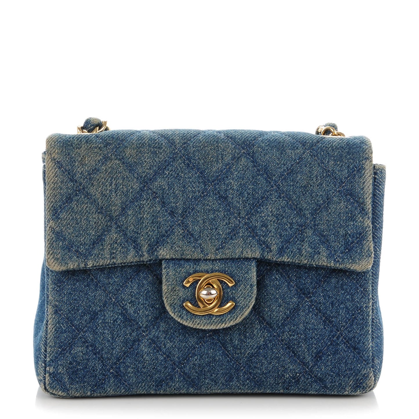 Denim Quilted Mini Square Flap Blue