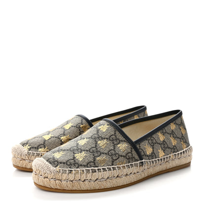 Gucci GG Supreme Monogram Bees Espadrille Flats 36 Beige Ebony Oro Black 3 of 8