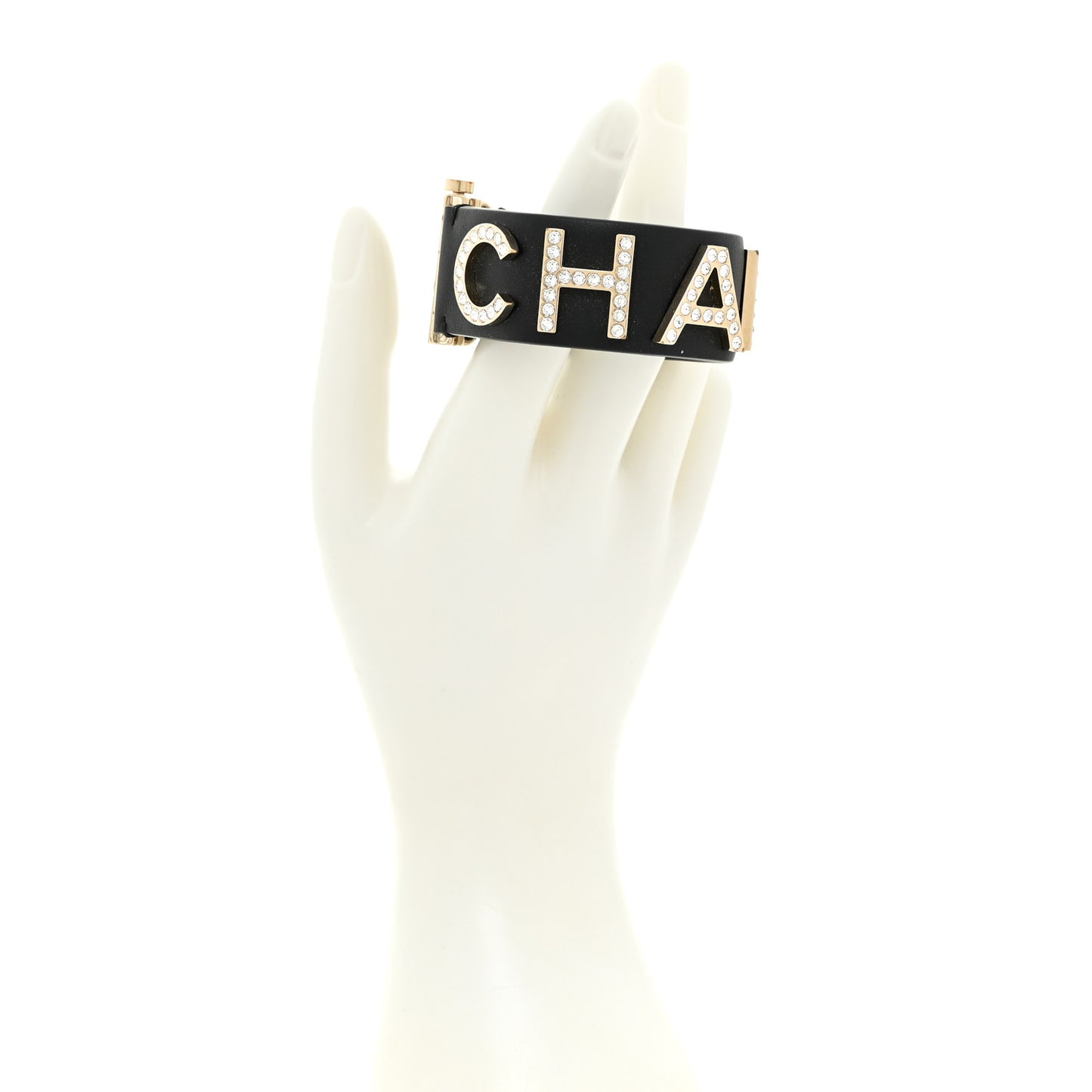 Crystal Lambskin Cha-Nel Logo Cuff S Black