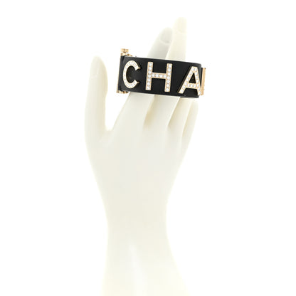Chanel Crystal Lambskin Cha-Nel Logo Cuff S Black 2 of 11