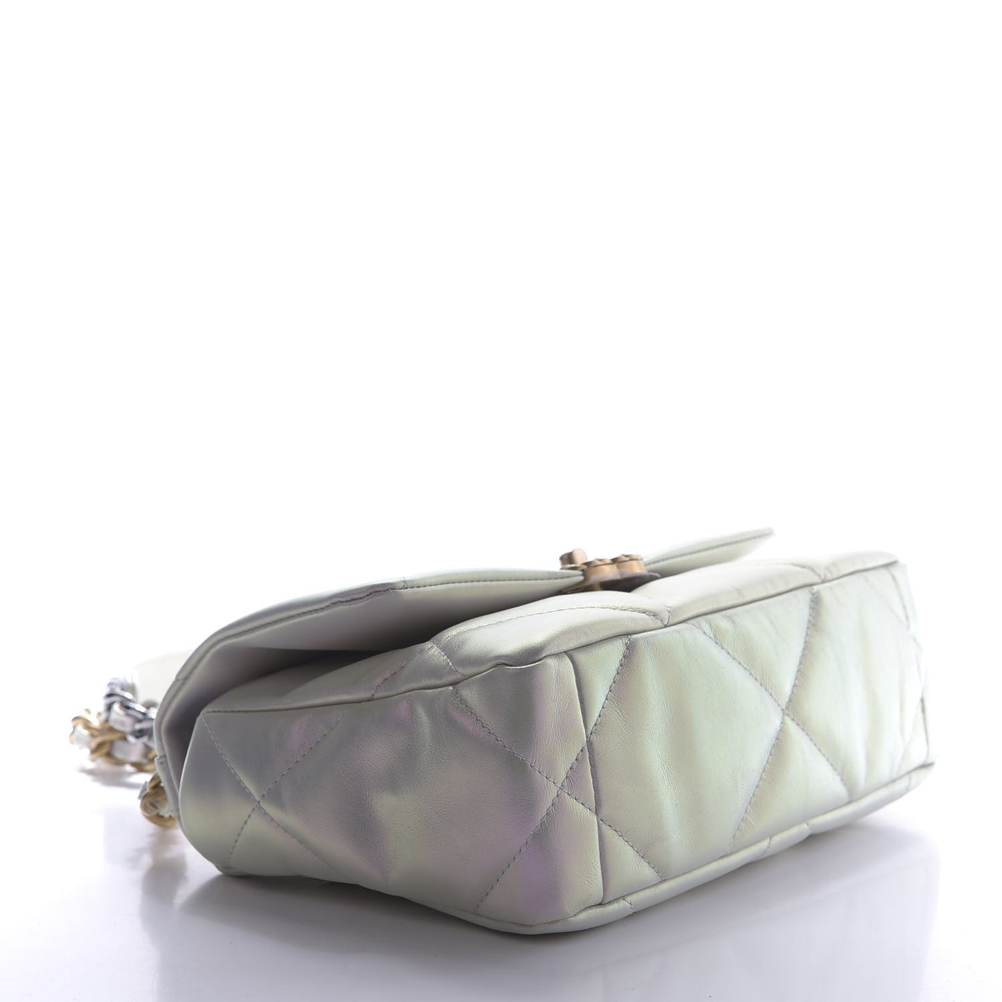 Iridescent Calfskin Quilted Medium 19 Flap White