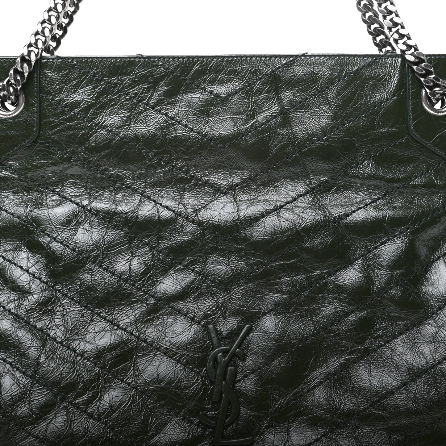 Crinkled Calfskin Matelasse Monogram Medium Niki Shopper Tote New Vert