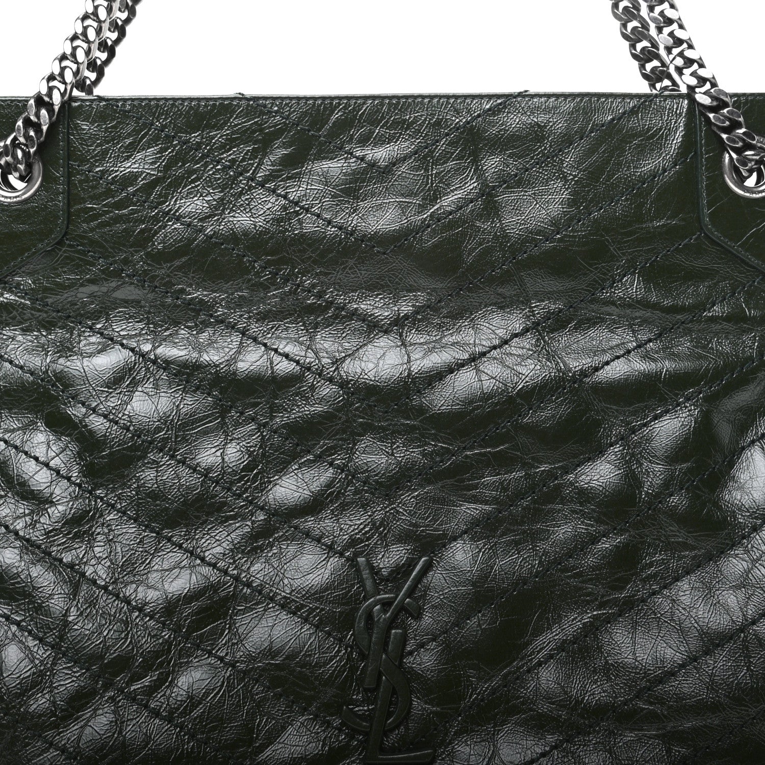 Saint Laurent Crinkled Calfskin Matelasse Monogram Medium Niki Shopper Tote New Vert 10 of 11