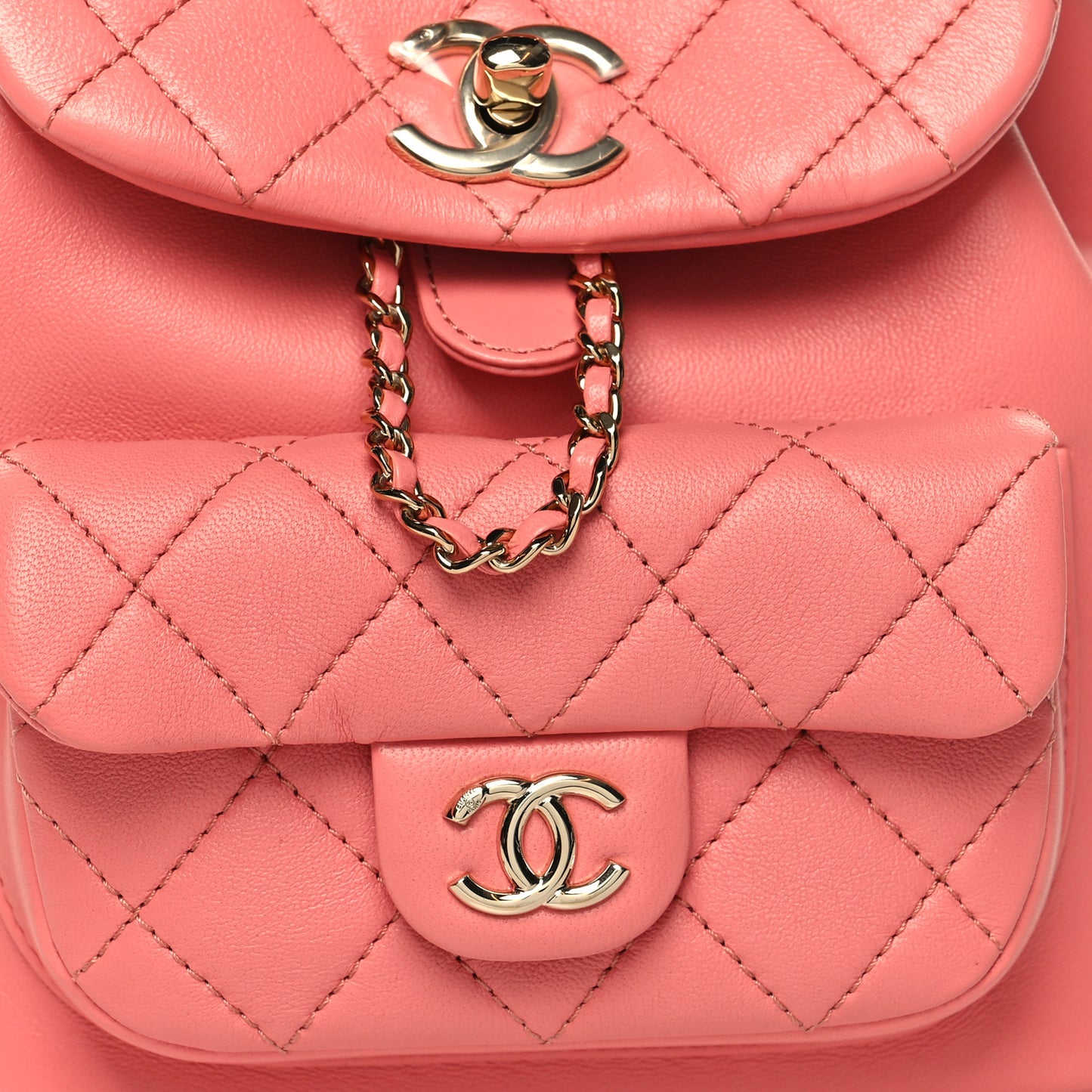 Lambskin Quilted Small Duma Drawstring Backpack Pink