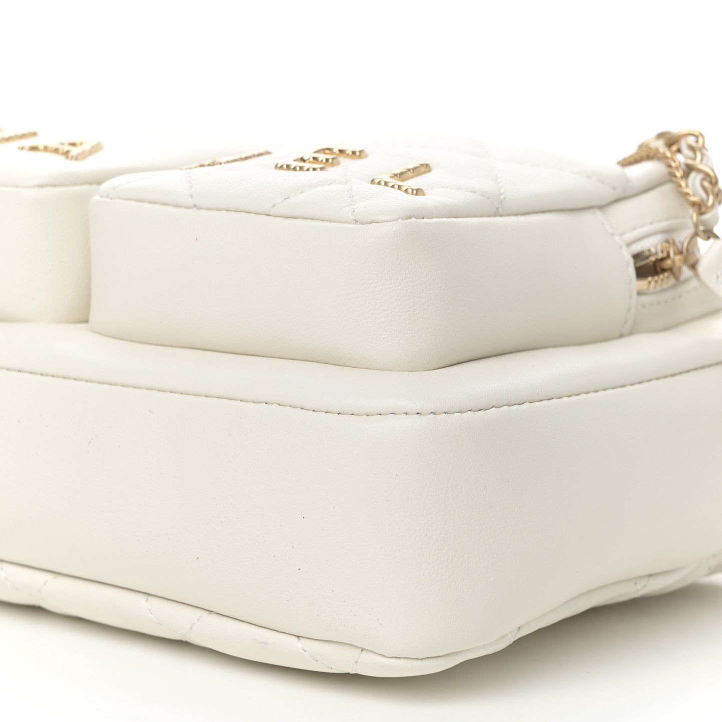 Calfskin Quilted Small Camera Case White