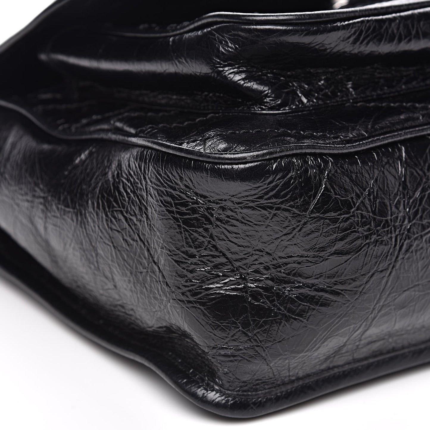 Crinkled Calfskin Matelasse Monogram Medium Niki Chain Satchel Black