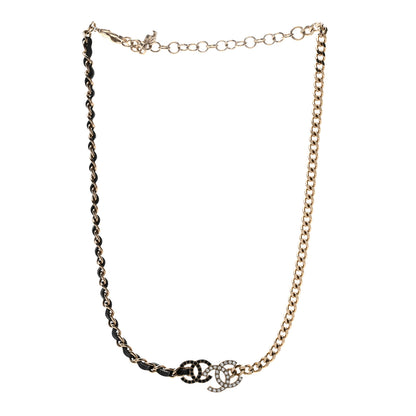 Chanel Metal Calfskin Crystal Double CC Short Necklace Black Gold 2 of 4