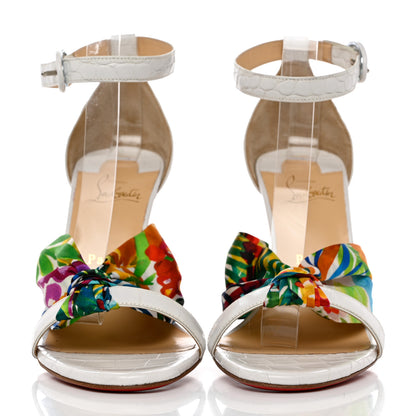 Christian Louboutin Crocodile Embossed Calfskin Silk Floral Ali 100 Pumps 39 White Ruban 2 of 7
