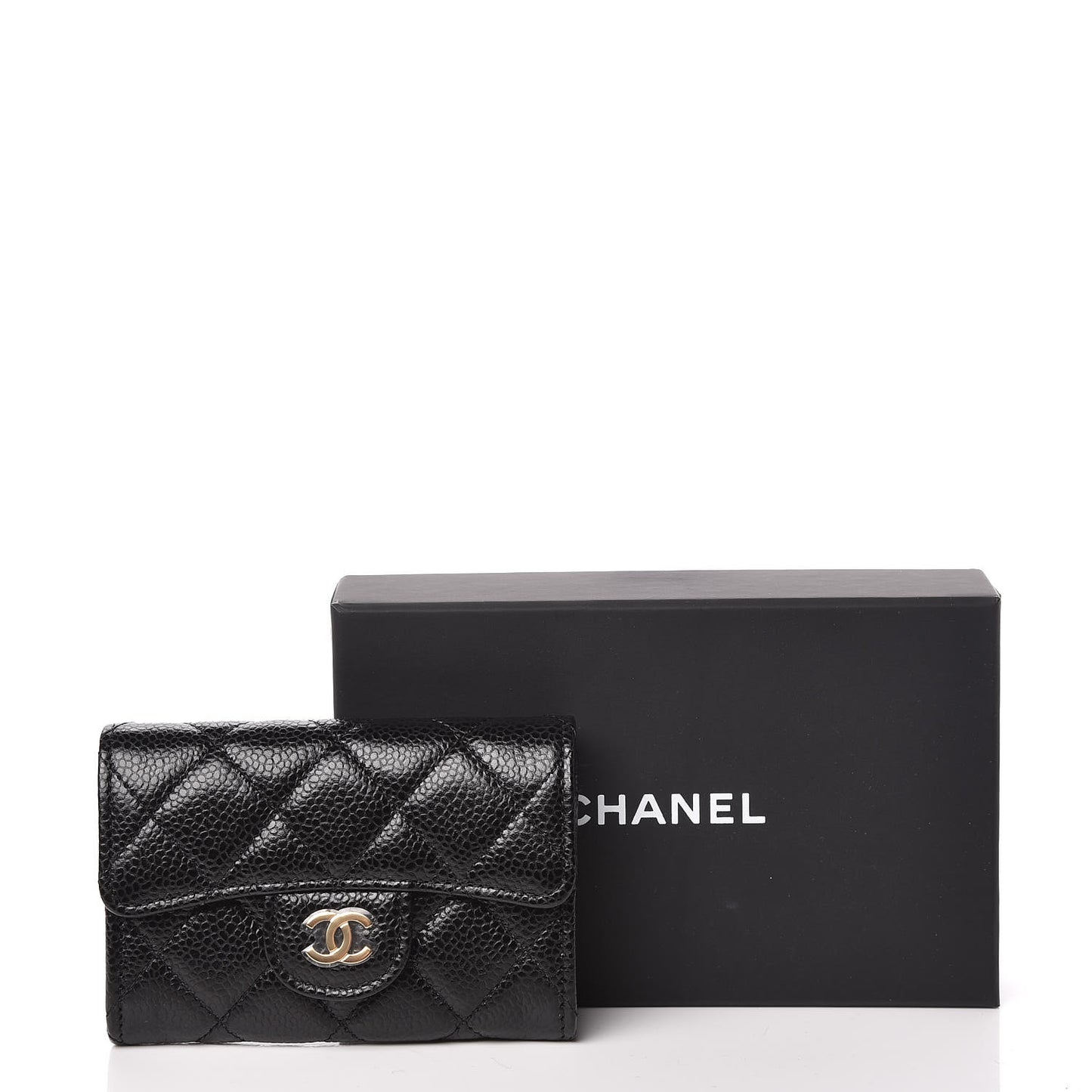 Caviar Quilted Flap Card Holder Black
