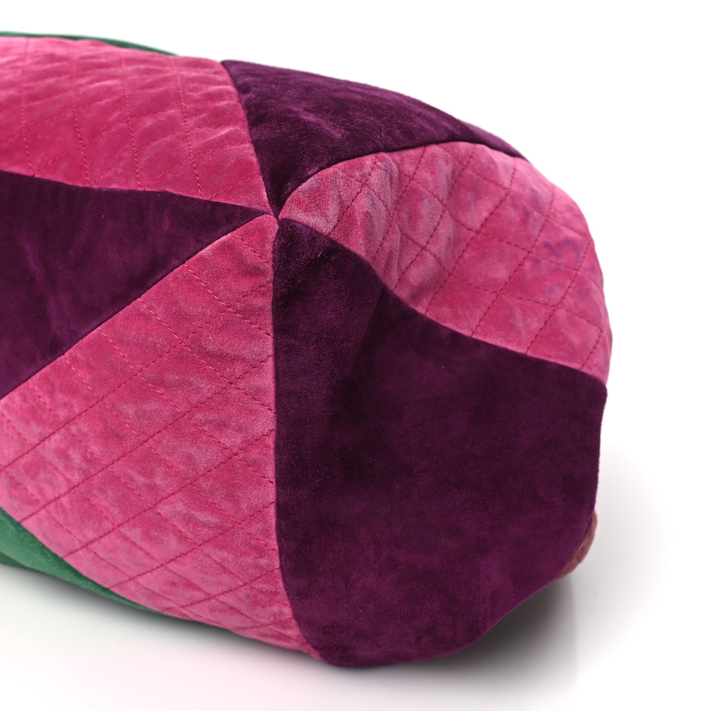 Suede Quilted Patchwork Drawstring Bag Green Pink Purple Burgundy
